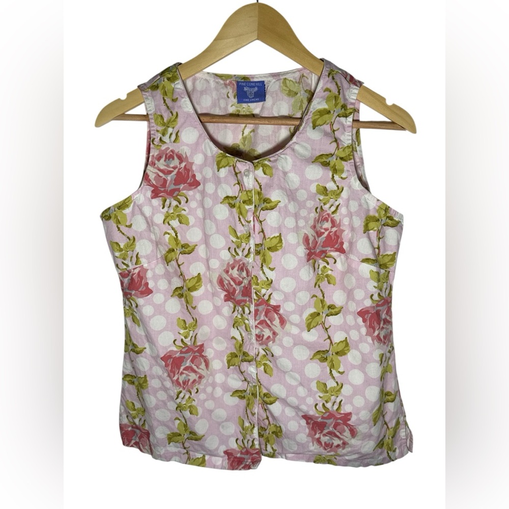 Pine Cone Hill Fine Linens Pink and Green Floral Women's Sleeveless Top  Size M